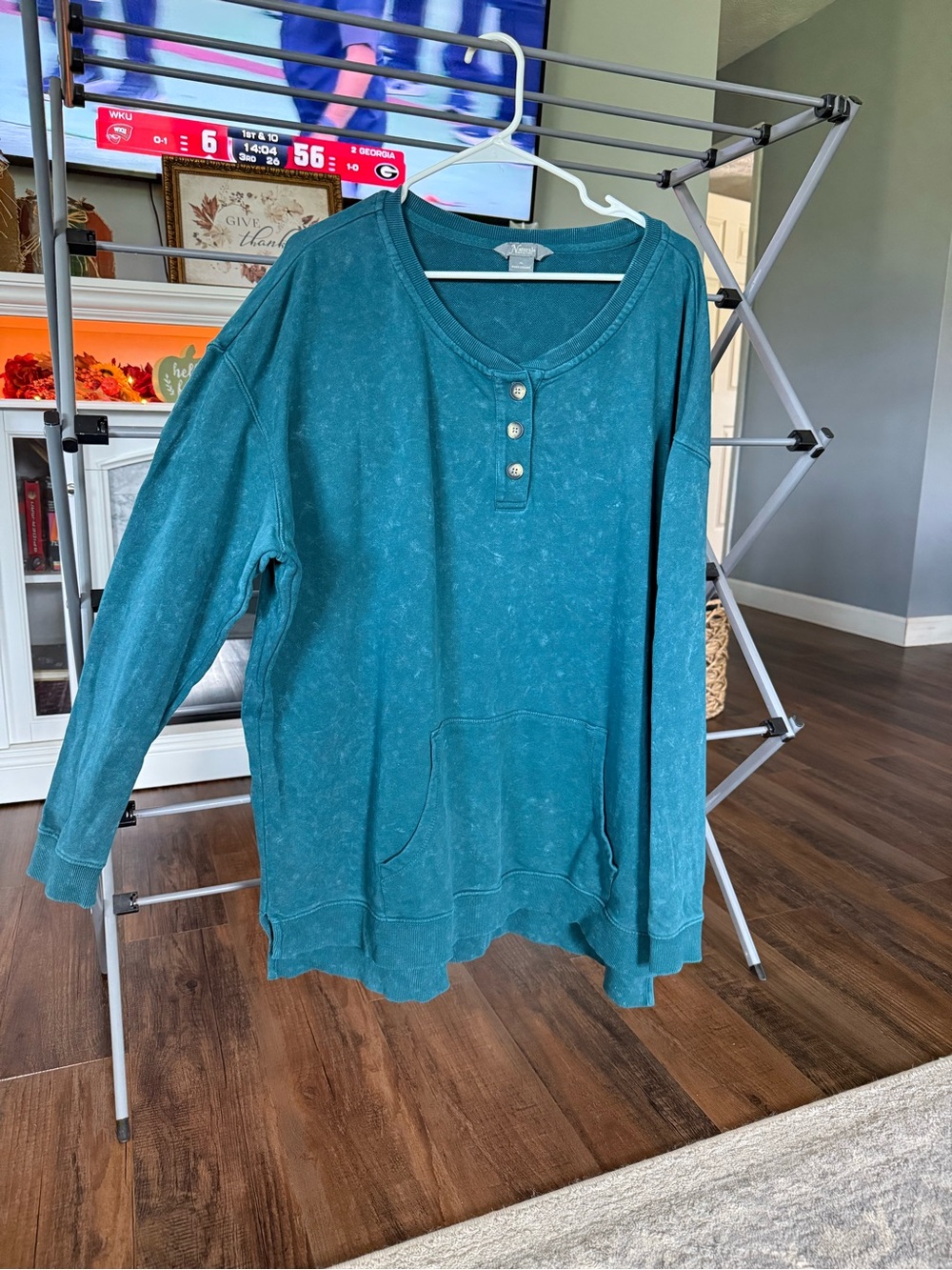 Teal Mineral-Wash Henley Pullover Top - Women